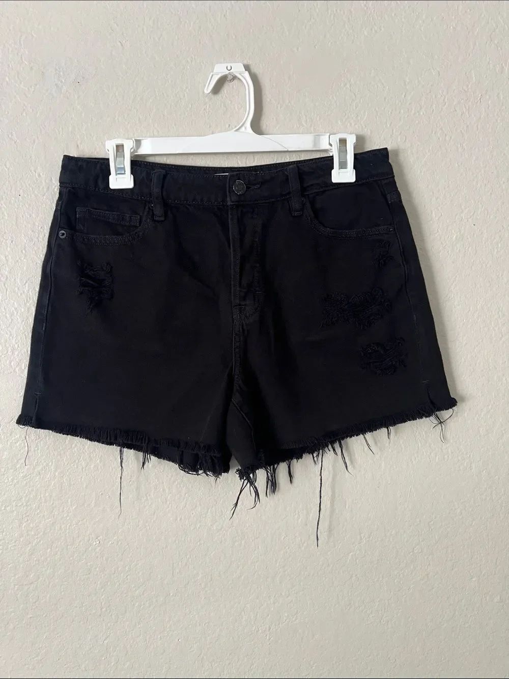 EUC HIDDEN Destroyed High Waist Fray Hem Shorts Button Fly Black Size M